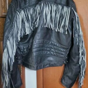 Black Leather Fringe Motorcycle Jacket